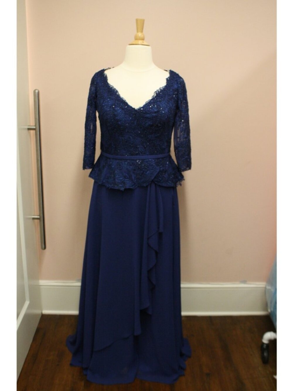 Sapphire Beaded Peplum Chiffon Mother of Bride/Groom Evening Gown MGNY 72720 - Picture 5 of 13